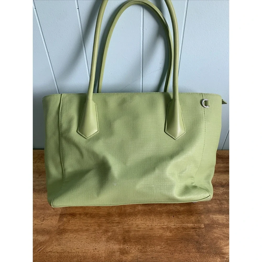 DAGNE DOVER Signature Legend Green Coated Canvas Large Laptop Tote Bag